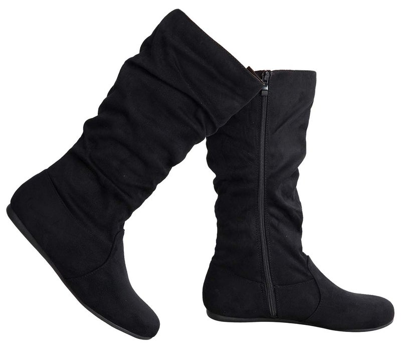 Olivia K Womens Low Heel Mid-Calf Slouchy Suede Slip On Casual Boots with Side Zipper - Image 1